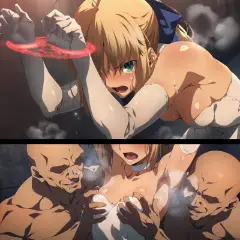 【Fate・エロ漫画】令呪で囚われたセイバー！純白ドレス姿でオッサン達の汚チンポで屈辱レイプ！